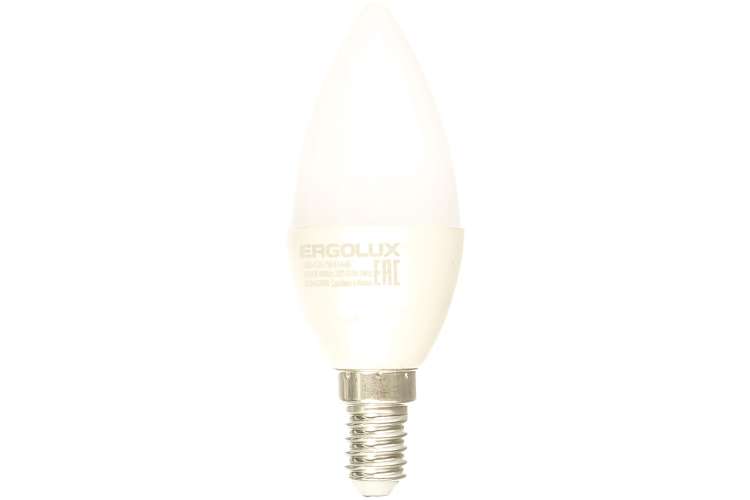 Электрическая светодиодная лампа Ergolux LED-C35-7W-E14-6K Свеча 7Вт E14 6500K 172-265В 12874
