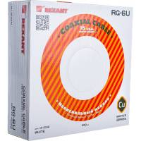 Коаксиальный кабель REXANT RG-6U+Cu, 75 Ом, Cu/Al/Cu/Al, 90%, две фольги, бухта 100 м, белый 01-2241