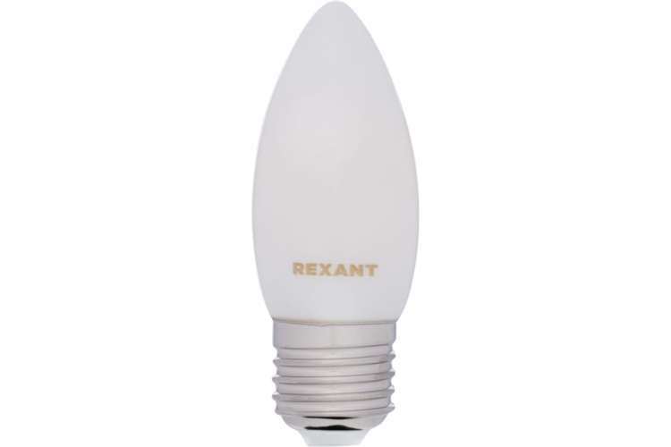 Филаментная лампа REXANT Свеча CN35 9.5 Вт 2700K E27 матовая колба 604-097