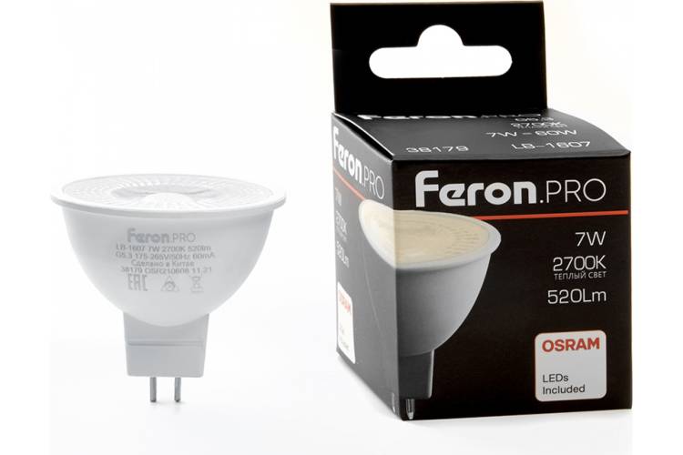 Светодиодная лампа FERON PRO LB-1607 G5.3 7W 2700K, 38179