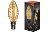 Филаментная лампа REXANT Витая свеча LCW35 7.5 Вт 2400K E14 золотистая колба 604-119