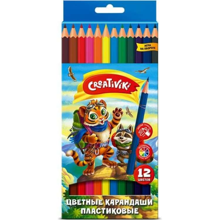 Набор цветных карандашей Creativiki, 12 цветов, шестигранные, пластик ЦКП12КР