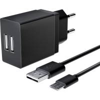 Универсальное сетевое зарядное устройство AKAI CH-6A05 2 USB 2.1A + кабель micro USB черный CH-6A05B