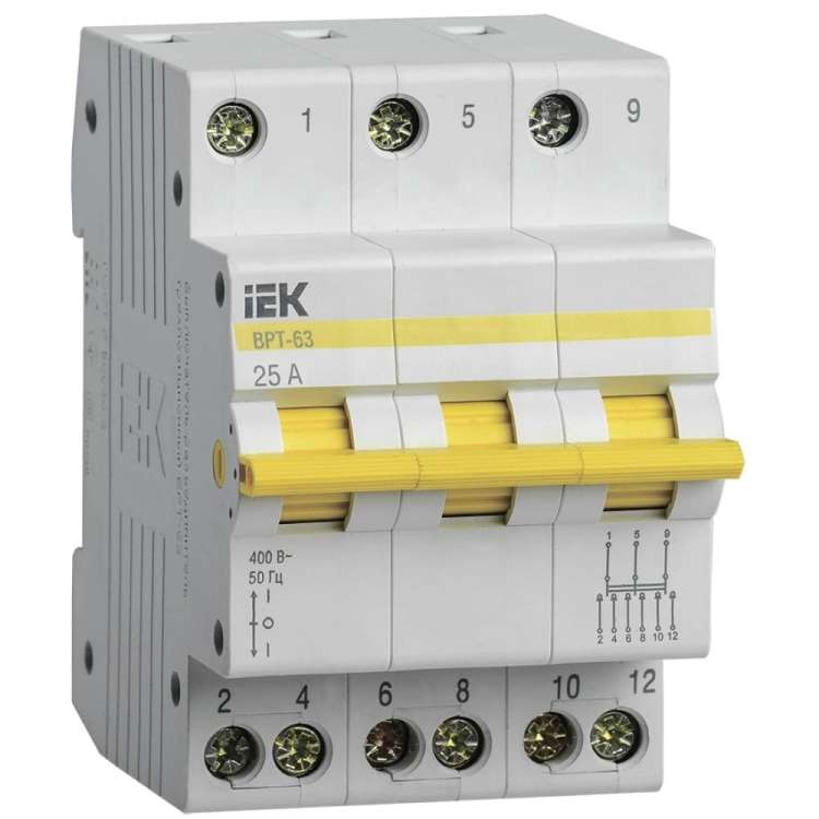 Трехпозиционный выключатель-разъединитель IEK ВРТ-63, 3P, 25А MPR10-3-025