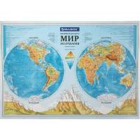 Физическая карта мира BRAUBERG Полушария 101x69 см, 1:37 М, интерактивная, в тубусе 112376