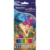Цветные карандаши BRAUBERG Морские легенды, 12 цветов, заточенные, картонная упаковка с блестками 180538