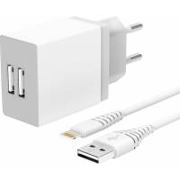 Универсальное сетевое зарядное устройство AKAI CH-6A06 2 USB 2.1A + дата-кабель Lightning MFI, белый CH-6A06W
