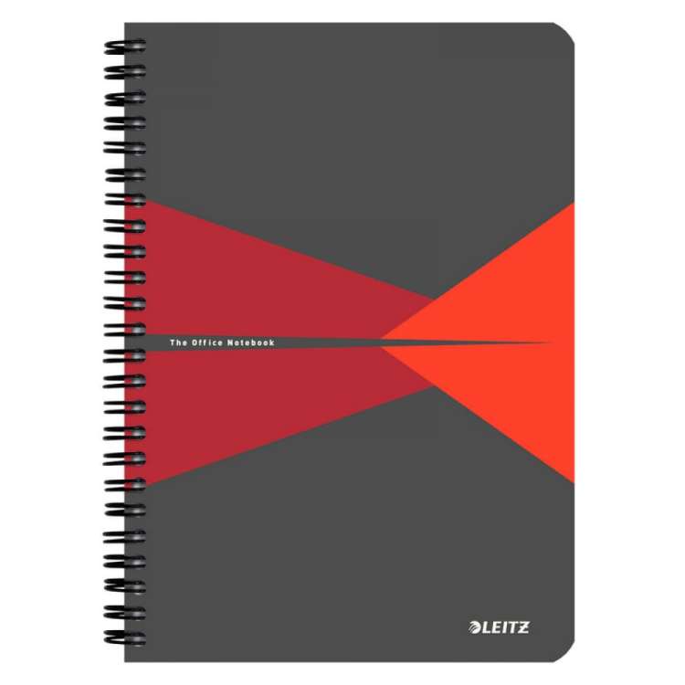 Бизнес-тетрадь Leitz Office Card А5, 90 листов, красный с серым, съемная линейка, закладка, на спирали, 164х210 мм 617573