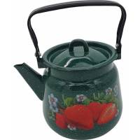 Эмалированный чайник СТАЛЬЭМАЛЬ Клубника садовая 3.5 л сферический, зелёный рябчик, с петлёй С2716.з*59 СП2557