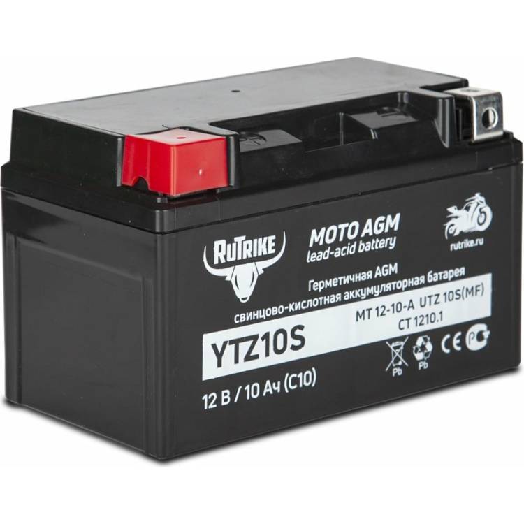 Стартерный аккумулятор для мототехники Rutrike YTZ10S 12 В/10 Aч (UTZ10S, CT 1210.1, MT 12-10-A) 024016