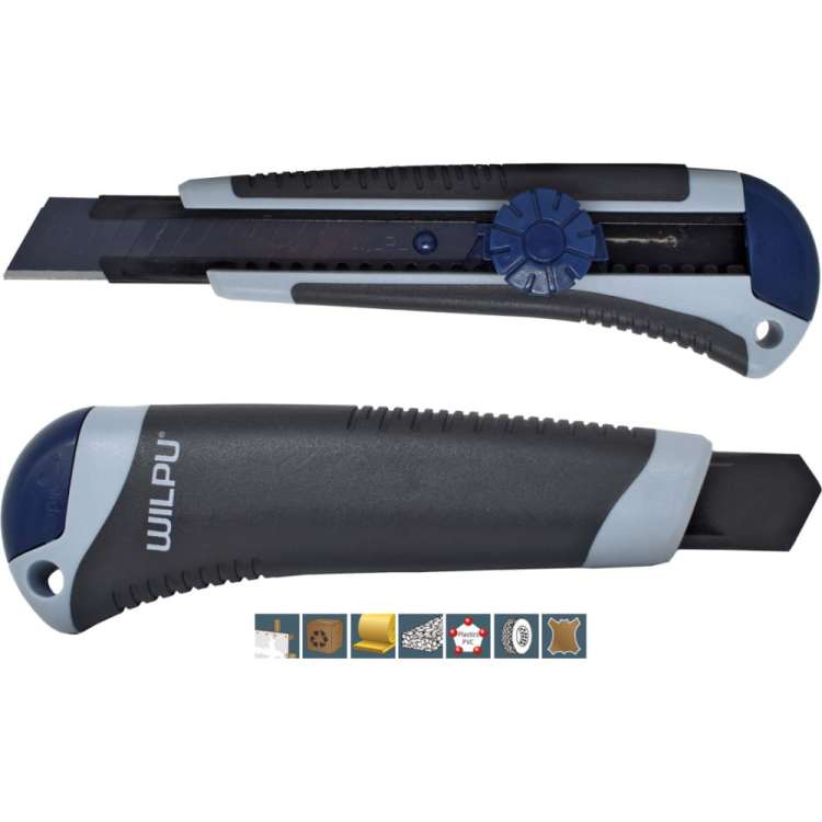 Строительный нож WILPU WCM003 PRO plus прорезиненный, винт. зажим, 2 запас. лезвия, 18 мм 5090200001