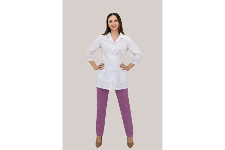 Медицинский женский костюм Tekca Line Эконом, белый/темно-розовый, р.52-54, рост 170-176 2000000202167