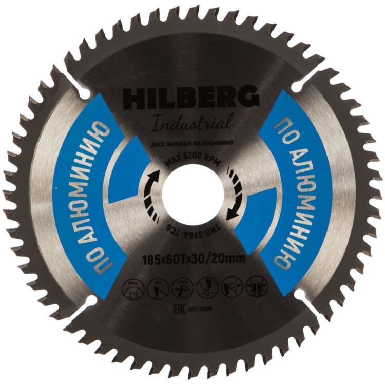 Диск пильный Industrial Алюминий (185x30/20 мм; 60Т) Hilberg HA185