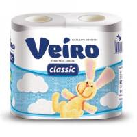 Бумага туалетная бытовая VEIRO Classic спайка 4 шт, 2-х слойная, белая 5с24 123208