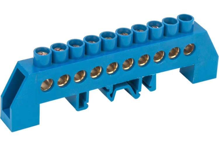 Нулевая N шина в комбинированном синем изоляторе на DIN-рейку REXANT 8x12 мм 10 групп 11-2316