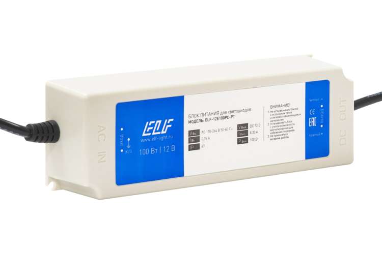 Блок питания ELF 12В, 100Вт, пластик, IP67 12E100PC-PT