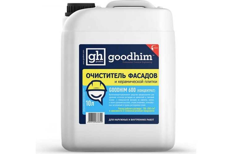 Очиститель фасадов и керамической плитки Goodhim 600 концентрат 1:5, 10л 38849