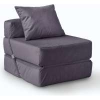 Бескаркасное кресло-кровать Mypuff Антрацит, мебельный велюр kv_472