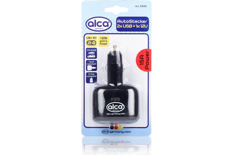 Разветвитель прикуривателя Alca 2 USB + 1 с предохр. 15A 510100