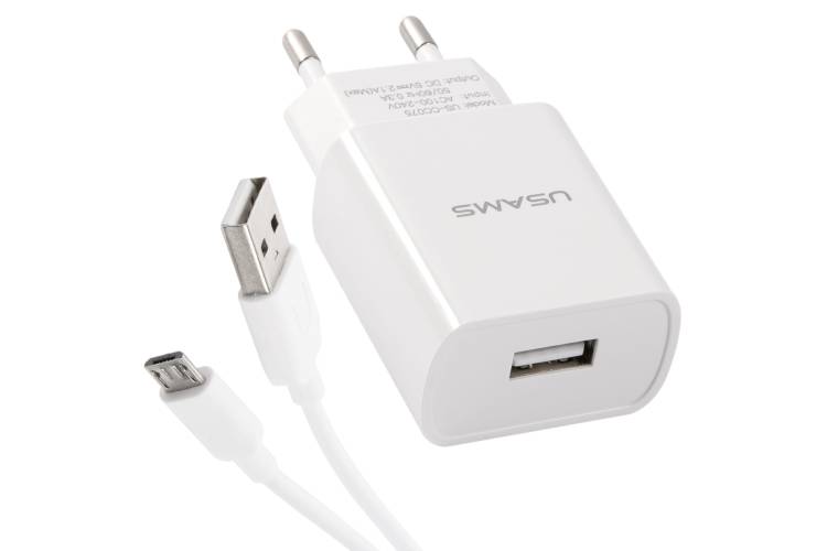 Сетевое зарядное устройство USAMS 1 USB T18 2,1A + кабель Micro USB 1m УТ000027072