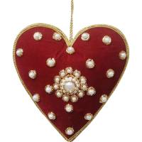 Вельветовое сердце Karlsbach красное с имитацией жемчужин 8 см 3 шт. 13832
