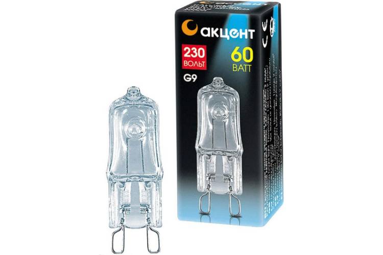 Галогенная лампа АКЦЕНТ JCD, 230В, 60W, G9, CL, капсульная, прозрачная 4606400204305