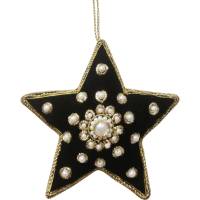 Вельветовая звезда Karlsbach черная с имитацией жемчужин 8 см 3 шт. 13834