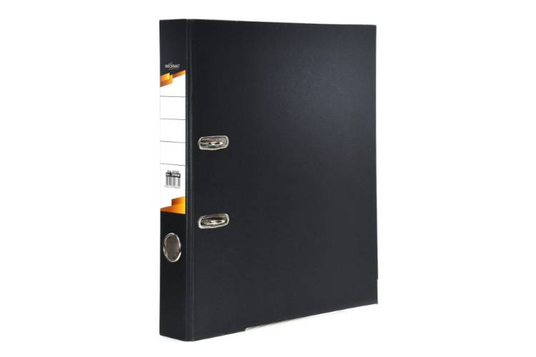 Папка-регистратор INFORMAT 55 мм, черная, металлическая окантовка, собранная OP9050K
