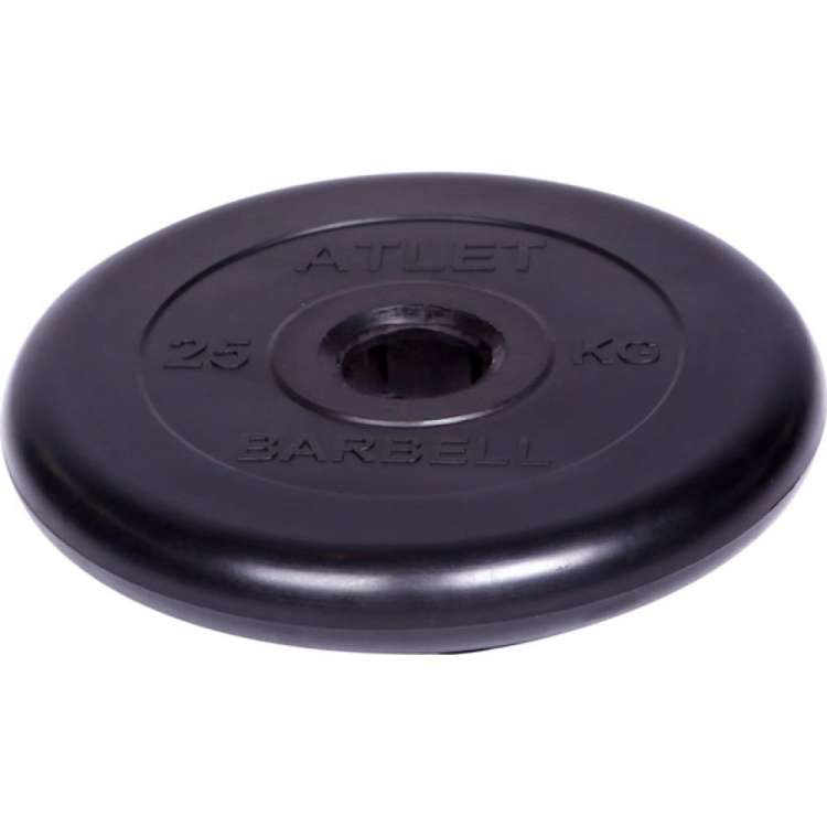 Обрезиненный диск Barbell Atlet диаметр 51 мм, чёрный, 25.0 кг СГ000001051