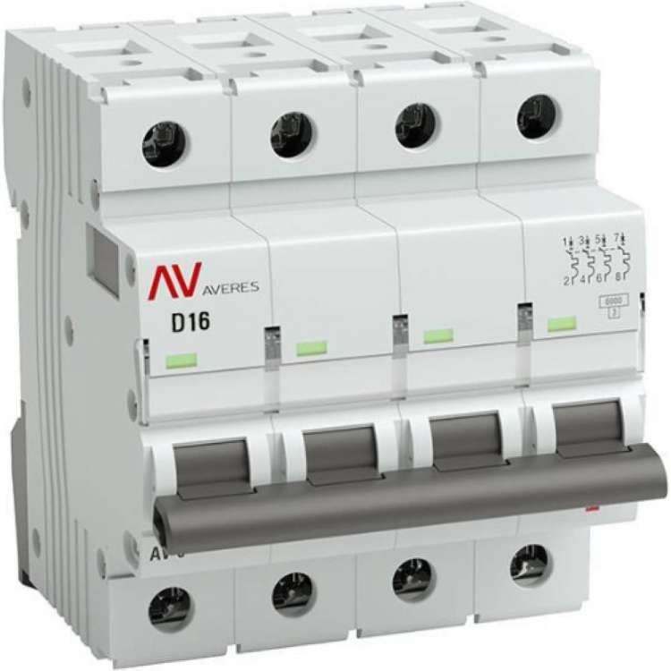 Автоматический выключатель EKF AVERES AV-6, 4P, 16A, 6kA, SQ mcb6-4-16D-av