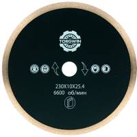 Алмазный диск тонкий со сплошной кромкой для керамогранита 230х10х1.5х25.4 мм TORGWIN 106AG-TG23025TKL