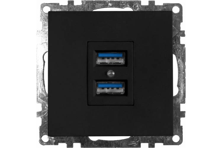 2-местная USB розетка STEKKER механизм, 250В, 2,4А, серия Катрин, GLS10-7115-05, черный 39616