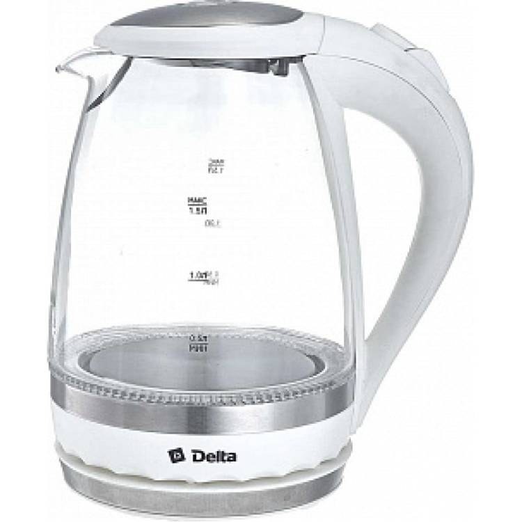 Чайник Delta DL-1202 корпус из жаропрочного стекла, белый 2200 Вт, 1.5 л 0R-00001128