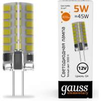 Лампа Gauss elementary g4 12v 5w 400lm 3000k силикон led 1/20/200 18715