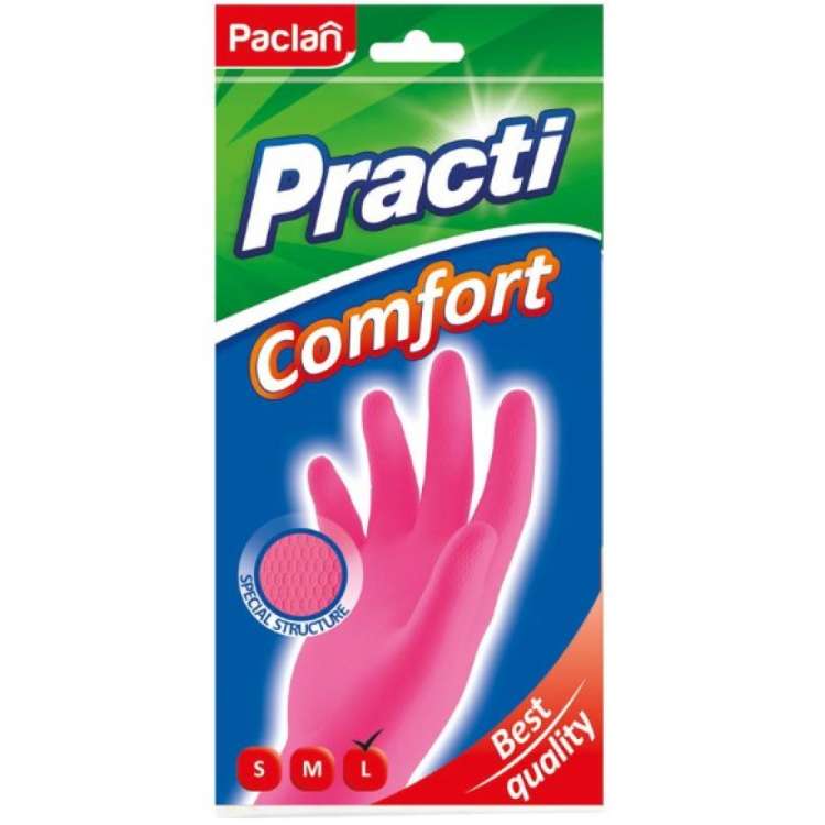 Хозяйственные перчатки PACLAN Practi Comfort латекс, хб напыление, разм L, розовые 407272 606355