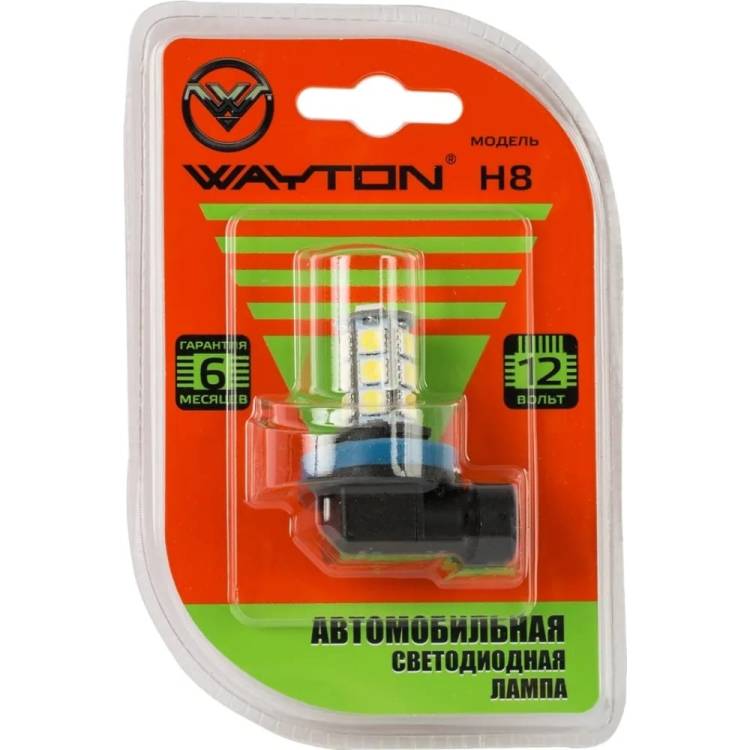 Автомобильная лампа WAYTON H8-18SMD, ПТФ/ДХО, 5000 K, 12 В, блистер, 1 шт. 1109029