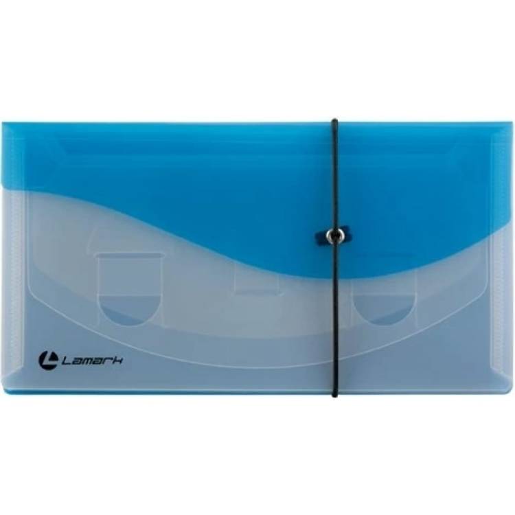 Каскадная папка Lamark на резинке, 4 отделения, 0.4 мм, DL, прозрачная/синяя TF0405-BL
