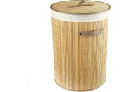 Складная корзина для белья VETTA с крышкой, круглая, бамбук, 35x35x50 см, натуральный цвет 402-008