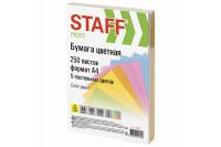 Цветная бумага STAFF Profit, А4, 80г/м, 250 листов, 5 цветов х50 листов, пастель, для офиса и дома, 110890
