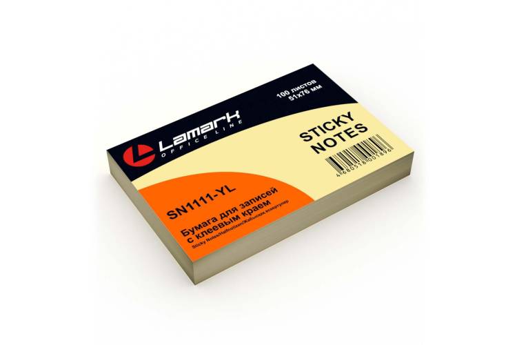 Бумага для заметок Lamark с клеевым краем 51x76 мм, 100 листов, желтая пастель, упаковка 12 шт SN1111-YL