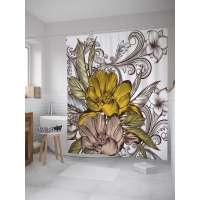 Штора (занавеска) для ванной JoyArty "Графические цветы" из сатена, 180х200 см с крючками, sc_33078