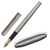 Подарочная перьевая ручка BRAUBERG Larghetto синяя, серебристый корпус с хромом, линия 0.25 мм 143475