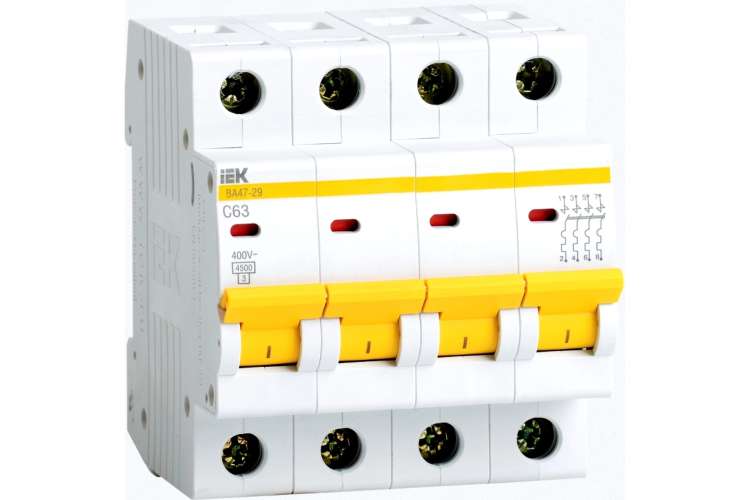 Автоматический модульный выключатель IEK 4п C 63А ВА 47-29 4.5кА ИЭК MVA20-4-063-C