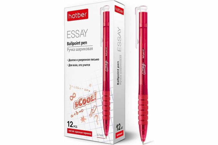 Автоматическая шариковая ручка Hatber Essay красная, 0.7 мм, 12 шт 058651