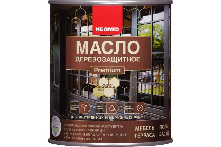 Деревозащитное масло Neomid Premium 0.75 л, белый Н-маслоPrem-0,75/бел