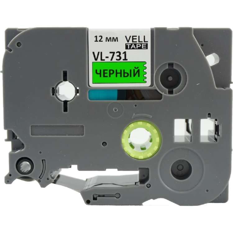 Лента Vell VL-731 Brother TZE-731, 12 мм, черный на зеленом, для PT 1010/1280/D200/H105/E100 320047