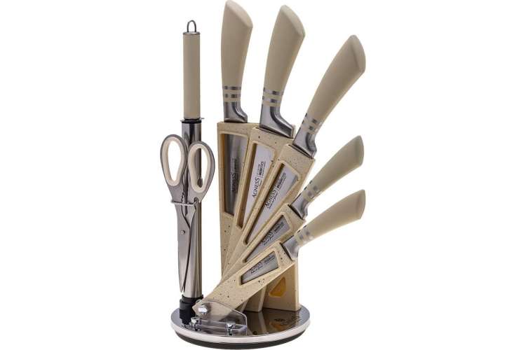 Упаковка ножей Agness с ножницами и мусатом, на пластиковой подставке, 8 предметов 911-644