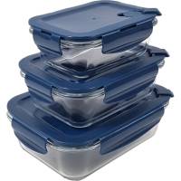 Набор стеклянных контейнеров для хранения продуктов URM 400/600/1000 мл, с пластиковой крышкой, синие, 3 шт. D01186