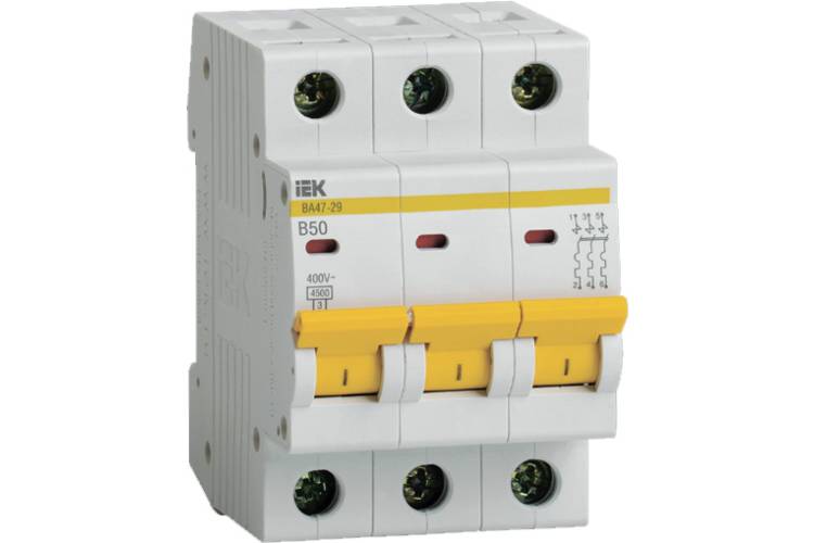 Автоматический модульный выключатель IEK ВА 47-29 3п, B, 50А, 4.5кА, ИЭК MVA20-3-050-B