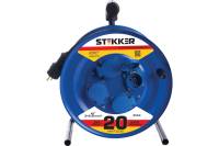 Удлинитель на металлической катушке STEKKER с заземлением 4-местный, PRF02-41-20, 20м, 3х2,5, синий 39784